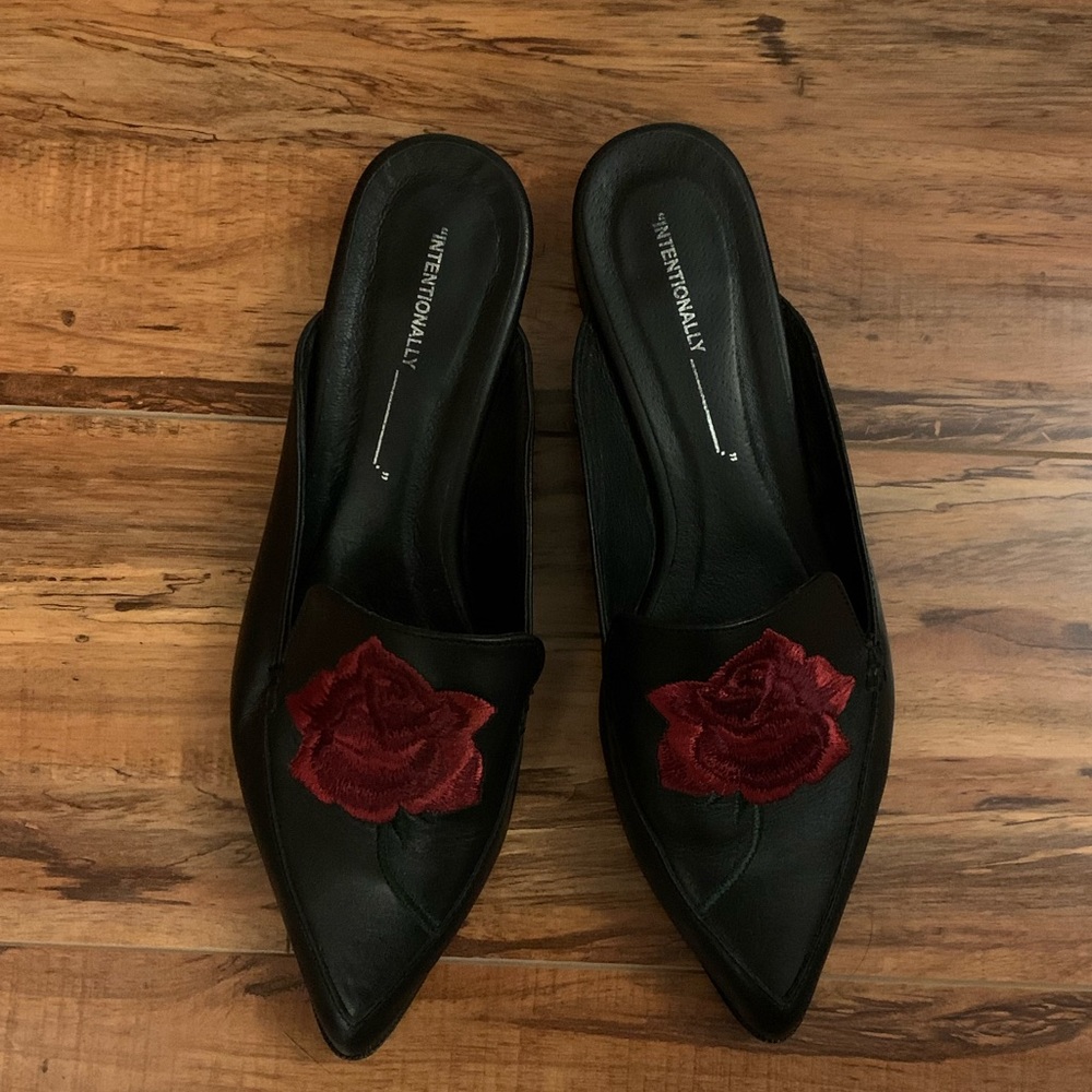 Intentionally Blank Rose Embroidered Loafer Mules